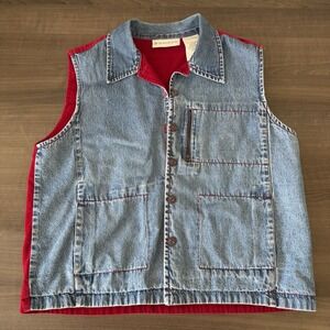 Vintage Dressbarn Womens Denim Vest Size Large Western Rodeo Cotton Corduroy Red